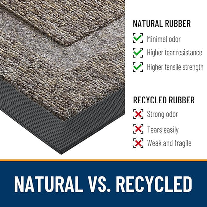 OLANLY Front Door Mat Indoor Outdoor Entrance, Waterproof All-Season, All-Weather Doormat, Sturdy Natural Rubber, Low Profile, Easy Clean Patio Porch Entryway Mat, 35x23, Khaki and White