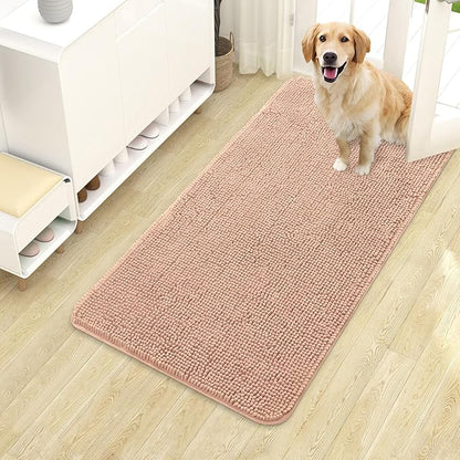 OLANLY Dog Door Mat for Muddy Paws 40x24, Absorbs Moisture and Dirt, Absorbent Non-Slip Washable Doormat, Quick Dry Chenille Mud Mat for Dogs, Entry Indoor Entryway Carpet for Inside Floor, Peach