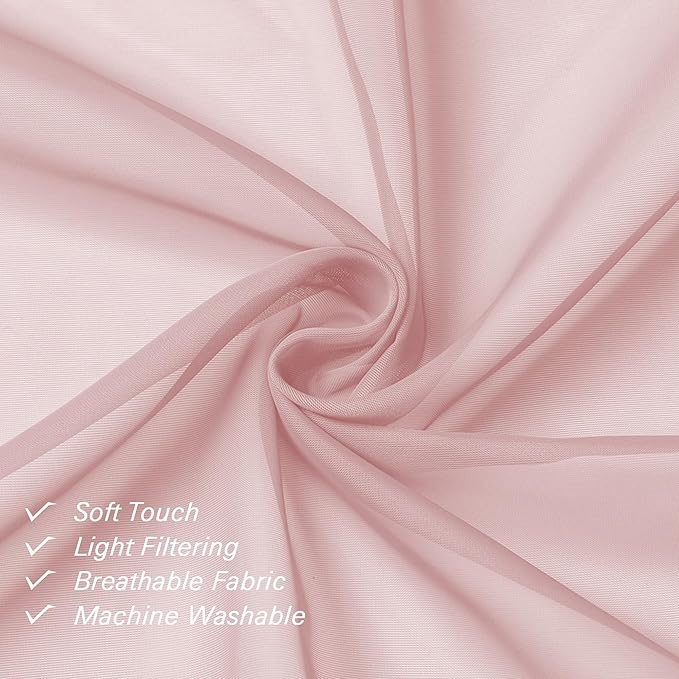 Lecloud Blush Pink Sheer Curtains 78 Inches Long 2 Panels, Modern Airy Voile Solid Curtains, Transparent Aesthetic Windows Decor Drape with Rod Pocket for Bedroom Living Room, Each 42" W x 78" L