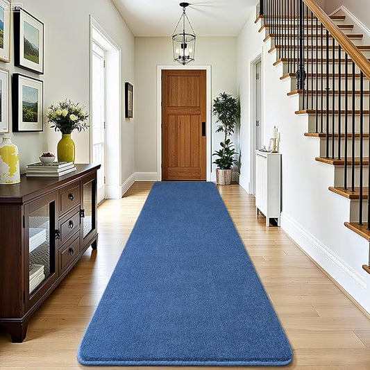 Amearea Modern Soft Hallway Runner Rug, 2x10 Feet Washable Long Runner Rugs for Hallway, Blue Fluffy Bedroom Rugs, Indoor Non Slip Memory Foam Rug Carpet for Entrance Kitchen Living Room Home Decor