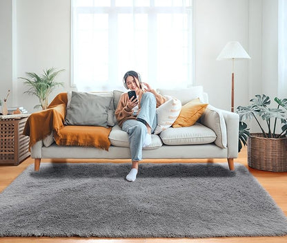 ONASAR Grey Area Rugs for Bedroom Living Room, Fluffy Fuzzy Shag Shaggy 4x6 Bedside Rug, Gray Soft Plush Indoor Floor Carpet for Nursery Kids Girls Boys Teen Dorm Home Office Decor Aesthetic