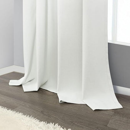 Pitalk Bedroom Blackout Curtains 63 Inches Long 2 Panel Thermal Curtain for Summer Heat Dining Living Room Darkening Back Tab Short Drapes for 62 Inch Window Length Boho Linen Textured Ivory Off White