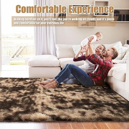 6x9 Fluffy Area Rug for Living Room,Shag Area Rugs for Bedroom,Soft Fuzzy Rug Non-Shedding Indoor Plush Carpet for Kids Bedroom Nursery Dorm Home Decor,Tie-Dyed Coffee