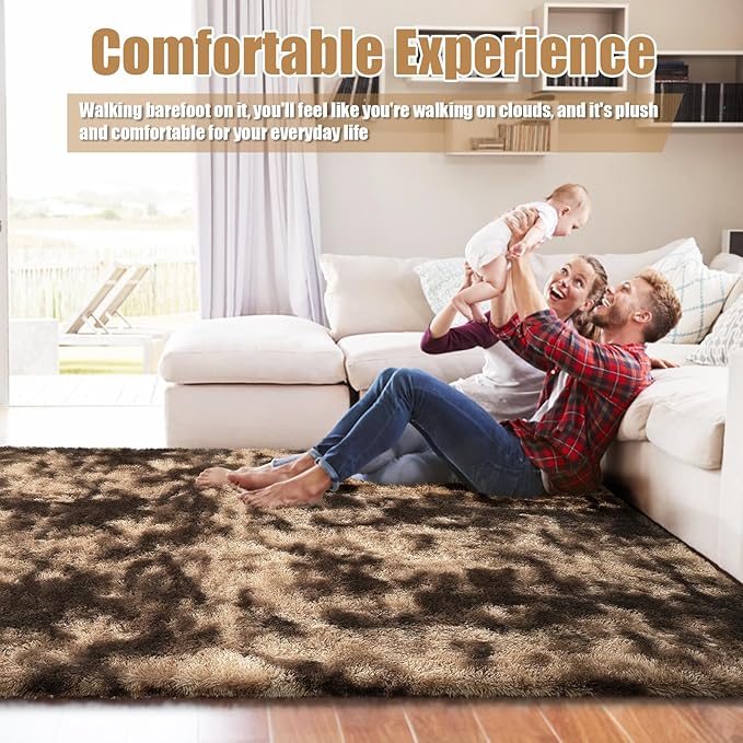 Shag Area Rug for Bedroom 4x6,Fluffy Area Rugs for Living Room,Soft Fuzzy Rug Non-Shedding Indoor Plush Carpet for Kids Bedroom Nursery Dorm Home Decor,Tie-Dyed Coffee