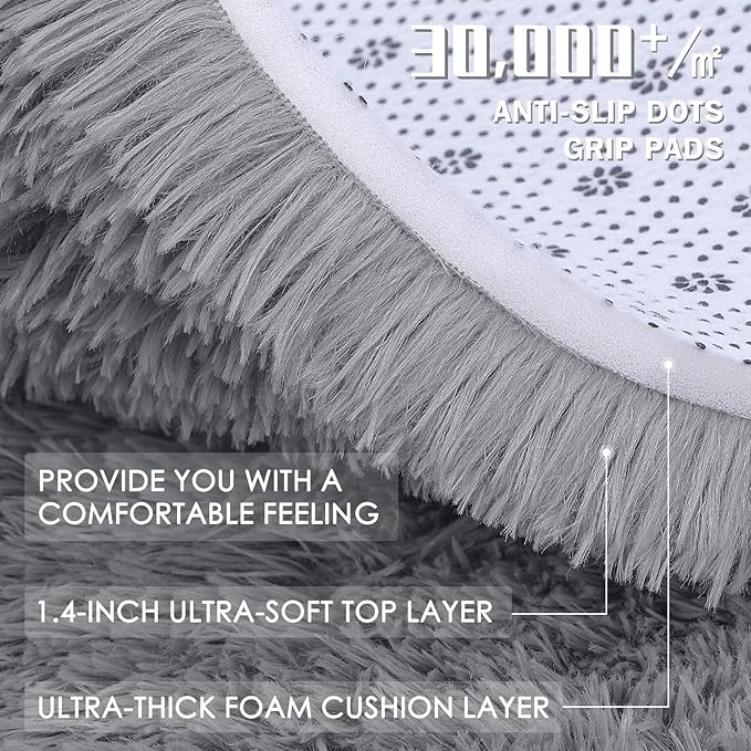 OLANLY 8x10 Machine Washable Large Area Rugs for Living Room, Bedroom, Soft Fluffy Shaggy Bedside Rug, Indoor Floor Carpet for Kids Girls and Boys, Dorms, Nursery, Home Decor Aesthetic, Light Grey
