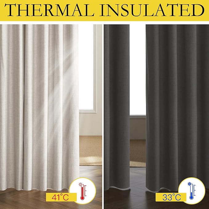 NICETOWN Brich Vintage Open Linen Weave Flax Thermal Curtains, 100% Blackout Curtains 95" Long for Dining Room, Soundproof Window Treatment Drapes for Home Office, 62" Wide Per Panel, Set of 2