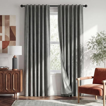 RYB HOME Grey 100% Blackout Linen Curtains 78 inch Long, Thermal Insulated & Privacy Assurd Home Decor Drapes for Bedroom/Office/Nursery, Rod Pocket & Back Tab Window Treatment, W52 X L78, 2 Panels