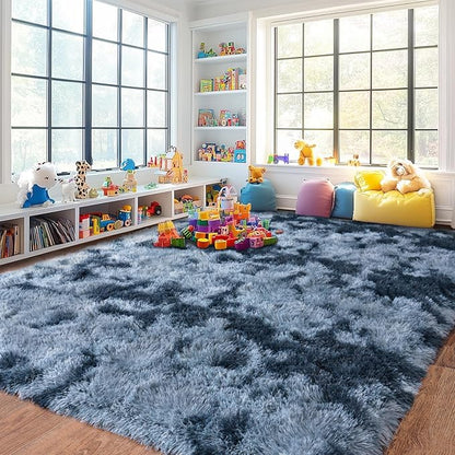 Pionblank Large Area Rug for Living Room 10x14, Fuzzy Modern Shag Rug, Fluffy Plush Non Slip Soft Furry Carpet for Bedroom Kids Room Nursery Teens Dorm Home Decor, Blue Grey