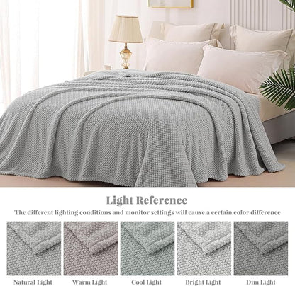 Whale Flotilla Twin Size Fuzzy Fleece Blanket for Bed, 60x80 Inch Fluffy Warm Soft Jacquard Blankets for All Season, Lightweight and Cozy, Light Grey