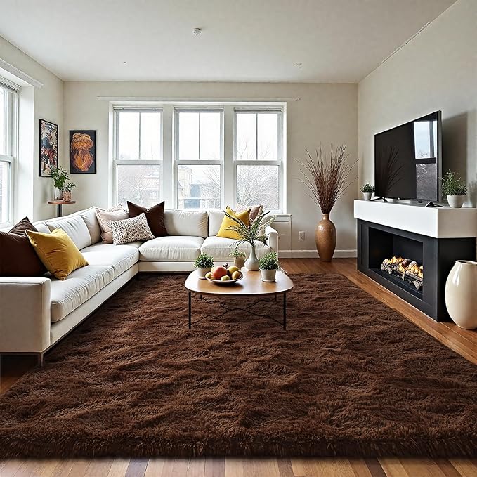 LOCHAS Ultra Soft Indoor Modern Area Rugs 10x14 Fluffy Living Room Carpets for Children Bedroom Home Decor Nursery Rug, Brown
