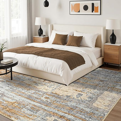 Toneed Abstract Area Rug Modern Washable Rug Soft Non Slip Rug Low Pile for Bedroom Living Room Dining Room Camel 8x10 Feet