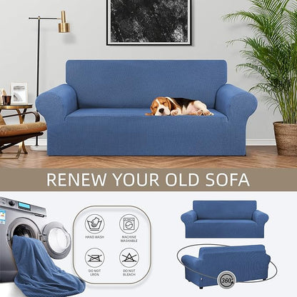 KEKUOU Stretch Loveseat Sofa Cover Slipcover,Couch Covers for 2 Cushion Couch Sofa (55"-78") Furniture Protector Sofa with Elastic Bottom for Kids,Dog. Jacquard Small Checked (Medium,Riverside)