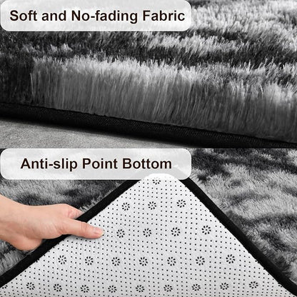 TWINNIS Super Soft Shaggy Rugs Fluffy Carpets 6x9 Feet, Indoor Modern Plush Area Rugs for Living Room Bedroom Kids Room Nursery Home Decor, Upgrade Anti-Skid Fuzzy Rug, Black and Grey
