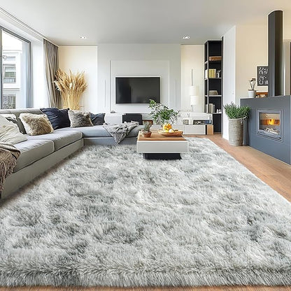 Pionblank 8x10 Rug for Living Room, Fuzzy Plush Large Area Rug, Fluffy Modern Shag Non Slip Soft Furry Carpet for Bedroom Kids Room Nursery Teens Dorm Home Decor, Tie Dye Grey