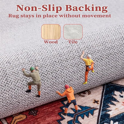 SERISSA Area Rug 4x6 Boho Rugs for Bedroom, Washable Non-Slip Living Room Rugs, Ultra Soft Vintage Print Distressed Rust Rug Low-Pile Throw Carpet for Entry Bedroom Nursery Kitchen Dorm Decor