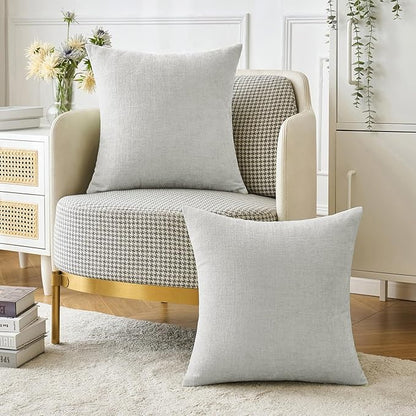 MIULEE Pack of 2 Light Gray Throw Pillow Covers 18x18 Inch Soft Chenille Pillow Covers for Sofa Living Room Couch Solid Dyed Cases