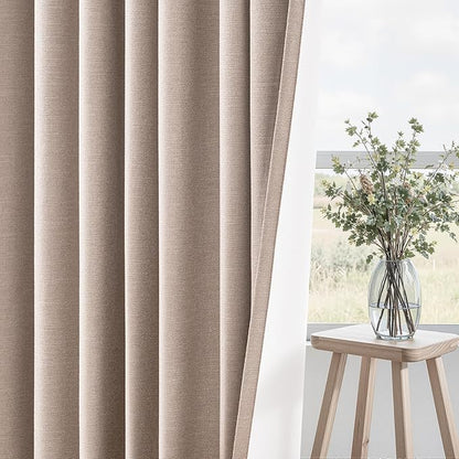96 inch long blackout window curtains 2 Panels for bedroom 100% Black out Linen texture Curtain Vintage Farmhouse Drapes with Back Tab Rod Pocket Pinch pleated Thermal Insulated Panel for Living Room