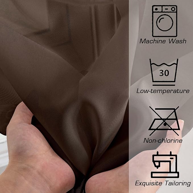OWENIE Sheer Curtains 54 inches Long for Living Room Bedroom, Rod Pocket Light Filtering Voile Sheers Panels Drapes Small Window Treatments 2 Panels, 42" W x 54" L, Chocolate