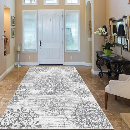HEBE Washable Area Rug - 4'x6' Non Slip Soft Distressed Medallion Bedroom & Living Room Accent Throw Vintage Entry Floor Carpet for Dining Room & Bathroom Entryway