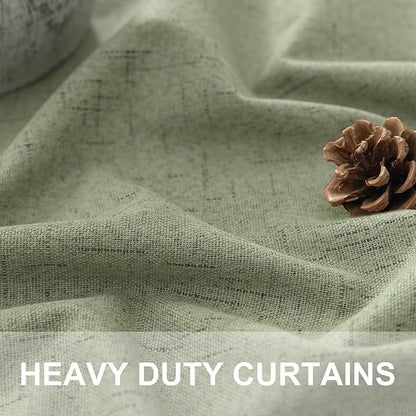 Light Sage Green Black Out Curtains 96 Inch Long for Bedroom 2 Panel Linen Textured Boho Blackout Curtains Darkening Neutral Farmhouse Thermal Drapes for Sliding Doors Patio Living Room 52x96 Length
