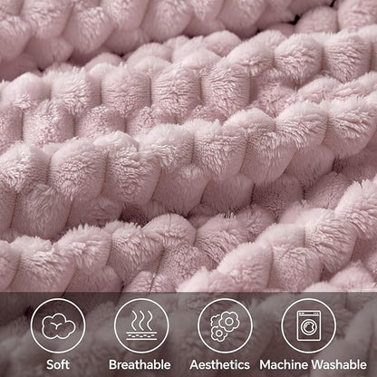 BEDELITE Fleece Twin Blankets for Couch & Bed - 3D Jacquard Decorative Lotus Pink Blanket, Super Soft and Cozy Warm Fuzzy Blanket All Seasons Suitable, 60x80Inches