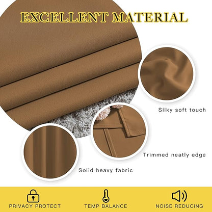 NICETOWN Living Room Curtains 95 inch Long - Sound Reducing Grommet Thermal Insulated Blackout Solid Drapes for Villa/Hall, Gold Brown, 2 Panels, W52 x L95