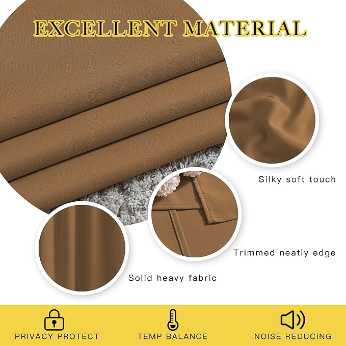 NICETOWN Half Window Curtains for Bedroom - Grommet Modern Thermal Insulated Blackout Window Drapes Sound Reducing for Nursery/Kitchen, Gold Brown, W52 x L54, Set of 2