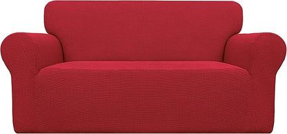 Easy-Going Stretch Loveseat Slipcover 1-Piece Sofa Cover Furniture Protector Couch Soft with Elastic Bottom for Kids Polyester Spandex Jacquard Fabric Small Checks (Loveseat, Christmas Red)