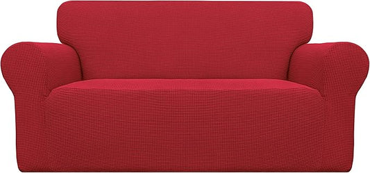 Easy-Going Stretch Loveseat Slipcover 1-Piece Sofa Cover Furniture Protector Couch Soft with Elastic Bottom for Kids Polyester Spandex Jacquard Fabric Small Checks (Loveseat, Christmas Red)