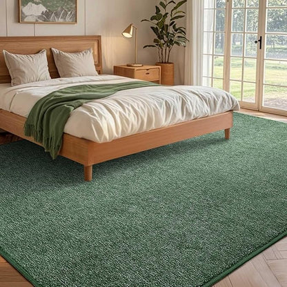 FinRèc 5x7 Washable Area Rugs for Bedroom Living Room, Low Pile Thin Rug Solid Color, Non-Slip Carpet Indoor for Home Decor (Green)