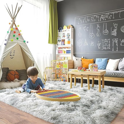 Pionblank 9x12 Area Rug, Large Area Rug for Living Room, Shag Rug for Bedroom, Soft Furry Non Slip Carpet for Kids Room Nursery Teens Dorm Home Decor, Tie Dye Grey