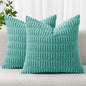 MIULEE Pack of 2 Corduroy Decorative Throw Pillow Covers 18x18 Inch Soft Boho Striped Pillow Covers Modern Farmhouse Home Decor for Summer Sofa Living Room Couch Bed Aqua Green