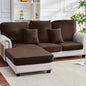 Couch Cover 6-Piece Elastic Velvet Couch Cushion Covers & Chaise Slipcovers for L-Shaped Sofas - Sofa Seat Covers Washable, Soft Protector for Couches (5 Seater + Chaise, Coffee)
