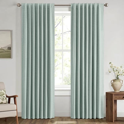 MIULEE 100% Blackout Linen Curtains for Bedroom, Seafoam Green Solid Luxury Decor Thermal Insulation Room Darkening Drapes for Living Room Nursery Back Tab Rod Pocket 42 x 84 Inches, 2 Panels