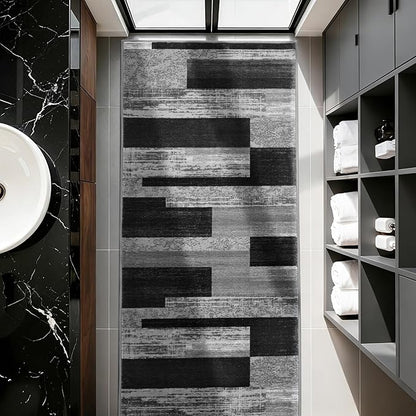 LIANLAM 2x6 Washable Runner Rug for Hallway&Kitchen,Non-Slip Long Carpet with Vintage Checkered Design,Ultra-Thin Low Pile,Stain Resistant Easy Clean Floor Mat for High Traffic Areas(2x6,Gray)