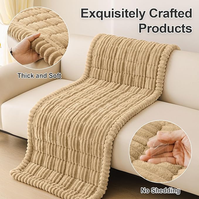hyha Couch Covers for Dogs Washable, Non Slip Plush Dog Sofa Protectors, Fuzzy Pet Couch Covers for 3 Cushion Sofa Pet Friendly (Camel, 27.6" x 59")