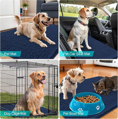 OLANLY Dog Door Mat for Muddy Paws 34x21, Absorbs Moisture and Dirt, Absorbent Non-Slip Washable Doormat, Quick Dry Chenille Mud Mat for Dogs, Entry Indoor Entryway Carpet for Inside Floor, Dark Blue