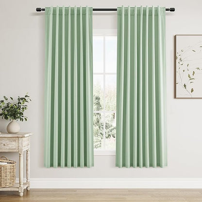Guken 100% Blackout Curtains 72 Inch Length 2 Panels Set for Living Room Bedroom Back Tab Thermal Insulated Black Out Linen Drapes Room Darkening Window Curtains 72 Inches Long,Aqua Green