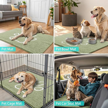 Smiry Dog Door Mat for Muddy Paws, Absorbent Dirt Trapper Non Slip Quick Dry Washable Chenille Mat for Mud Dogs, Entry Rug for Indoor and Outdoor (59x35 Inches, Sage Green and White)