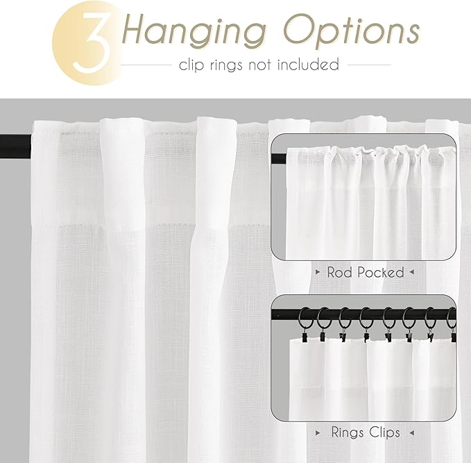 White Curtains 92 inches Long 2 Panels Back Tab Light Filtering Cotton Textured Curtain Modern Farmhouse Coastal Decor Off White Linen Drapes 92 inch Length for Patio Sliding Door Office Bedroom