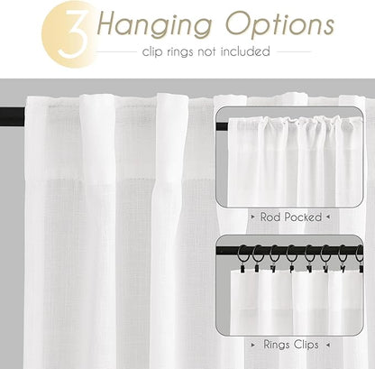 White Curtains 92 inches Long 2 Panels Back Tab Light Filtering Cotton Textured Curtain Modern Farmhouse Coastal Decor Off White Linen Drapes 92 inch Length for Patio Sliding Door Office Bedroom