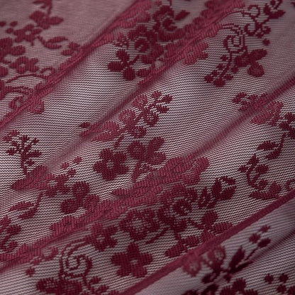 YJ YANJUN Vintage Lace Curtains 45 Inch Length-Victorian Floral Pattern Burgundy Sheer Curtain Panels for Kitchen Bathroom Laundry Room Small Windows Light Filtering 2 Panels 52W x 45L Red Wine