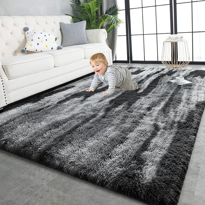 TWINNIS Super Soft Shaggy Rugs Fluffy Carpets, 5x8 Feet, Indoor Modern Plush Area Rugs for Living Room Bedroom Kids Room Nursery Home Decor, Upgrade Anti-Skid Rectangular Fuzzy Rug, Charcoal Grey
