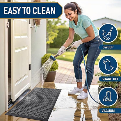 Smiry Front Door Mat Outside Entrance, Heavy Duty Natural Rubber Doormat, Non Slip, Trap Dirt and Moisture, Easy Clean, Low Profile Welcome Floor Mats for Indoor Outdoor Entry, 47x32 Inch, Grey