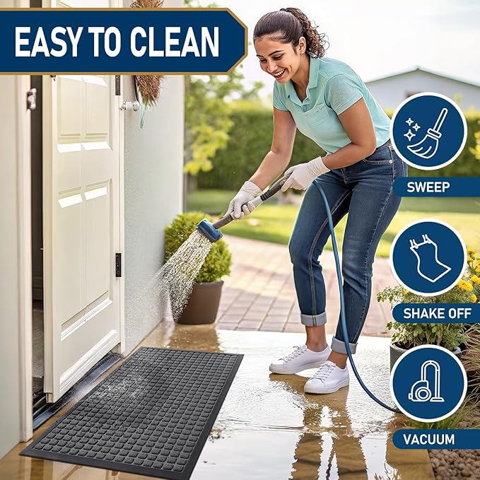 Smiry Front Door Mat Outside Entrance, Heavy Duty Natural Rubber Doormat, Non Slip, Trap Dirt and Moisture, Easy Clean, Low Profile Welcome Floor Mats for Indoor Outdoor Entry, 35x23 Inch, Grey