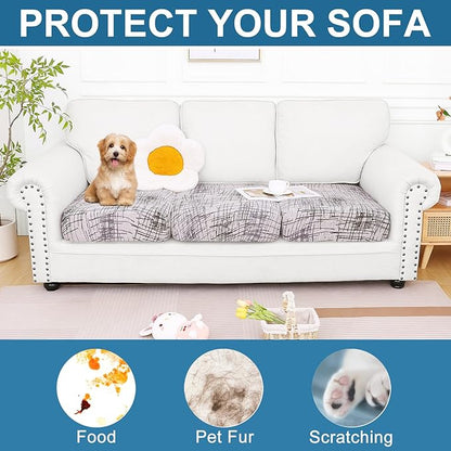 Smiry Printed Couch Cushion Covers, Stretch Soft Couch Covers for Sofa, Washable Non-Slip Sofa Slipcover Furniture Protector for Indoor and Outdoor (3 Pack, Brown and White)