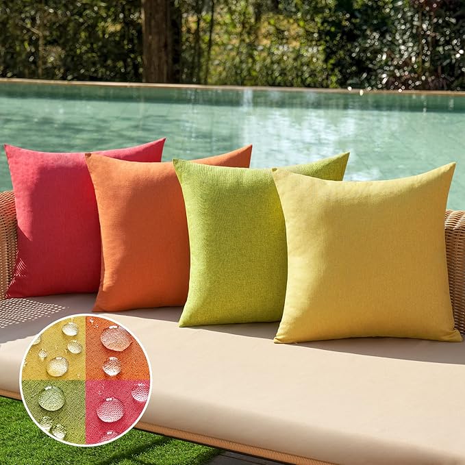 MIULEE Pack of 4 Decorative Outdoor Throw Pillow Covers Linen Waterproof Pillow Covers Farmhouse Cushion Cases for Patio Garden Tent Balcony Couch Sofa 18x18 inch Red/Green