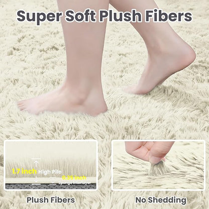 6x9 Area Rugs for Living Room Rug: Soft Fluffy Shag Cream White Rugs for Bedroom, Non-Slip Large Fuzzy Plush Rug Indoor Floor Carpet for Nursery Kids Boys Girl Room, Dorms, Playroom, Modern Home Decor