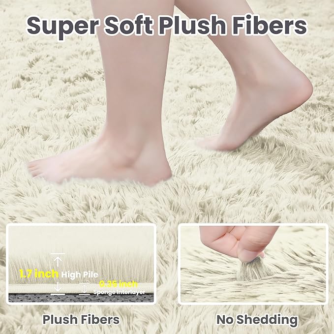 8x10 Area Rugs for Living Room Rug: Soft Fluffy Shag Cream White Rugs for Bedroom, Non-Slip Large Fuzzy Plush Rug Indoor Floor Carpet for Nursery Kids Boys Girl Room, Dorm, Playroom, Modern Home Decor