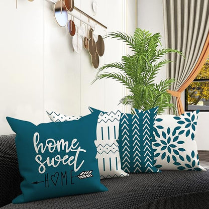 YCOLL Pillow Covers 18x18 Set of 4, Modern Sofa Throw Pillow Cover, Decorative Outdoor Linen Fabric Pillow Case for Couch Bed Car,Teal